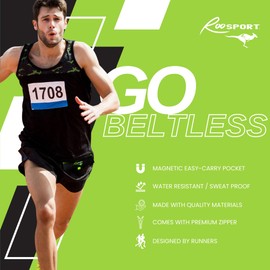 The RooSportPlus Magnetic Running Pouch - Pocket to Hold Cell Phone, Wallet, Earphones - Securely Carry Essentials While Running - Magnetic Closure for Convenience - Green, Large