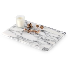 Koville Green Marble Cutting Board for Kitchen Countertop, 12" x 8" Real Marble Pastry Board Stone Slab Stone Cheese Boards for Home Decor, Bathroom Perfume Tray Candle Plate(Bianco Palomino)