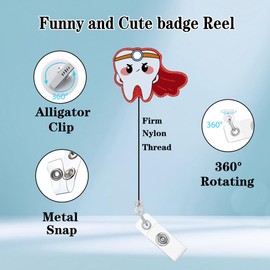 Abamilaka Cute Dental Badge Reel Retractable Clip Tooth Dental Student Dental Hygienist Must Haves Funny Nurse Nursing RN CNA ID Badge Holder Clip Medical Acrylic Name Badge Clip Accessories