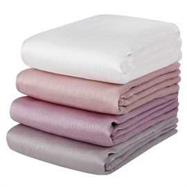 Febfim 4PCS Muslim Women Natural Wrinkle Long Satin Crepe Hijab Set Scarves Smooth Crinkle Ladies Shawl Wrap Set (Color 1)