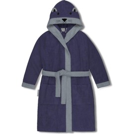 normani Children's Bathrobe Made from 100% Organic Cotton with Hood | With or without Animal Embroidery, Purple / Otter