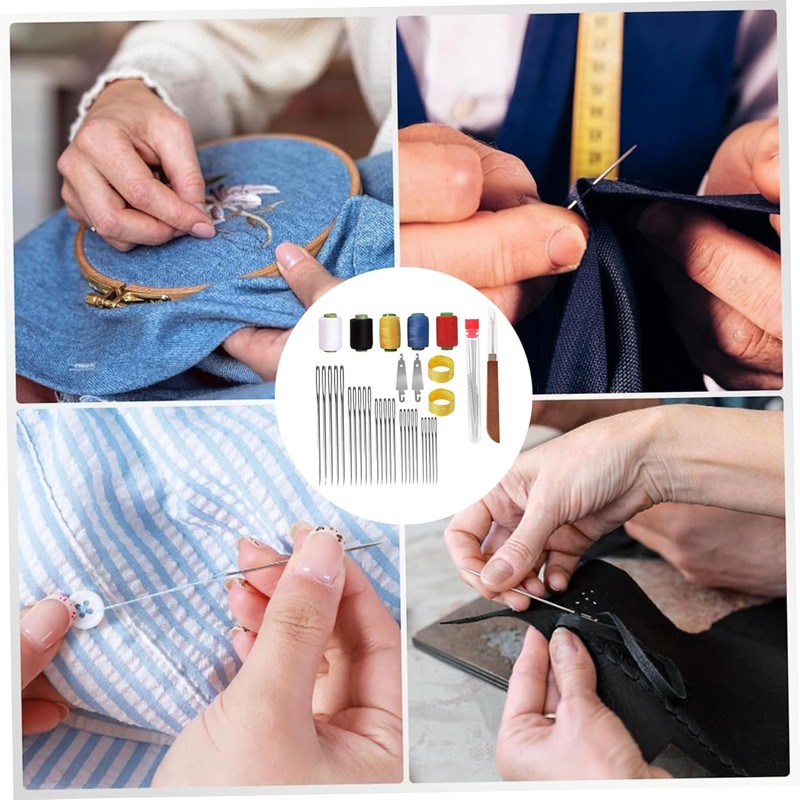 Kit de agujas de coser a mano con ojo grande,