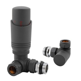 Vancoco Thermostatic Radiator Valve Corner Modern TRV Radiator Valve 15mm Lockshield Valve Energy Saving 1/2" x 15mm Brass Radiator Valves for Radiator Central Heating (Anthracite)