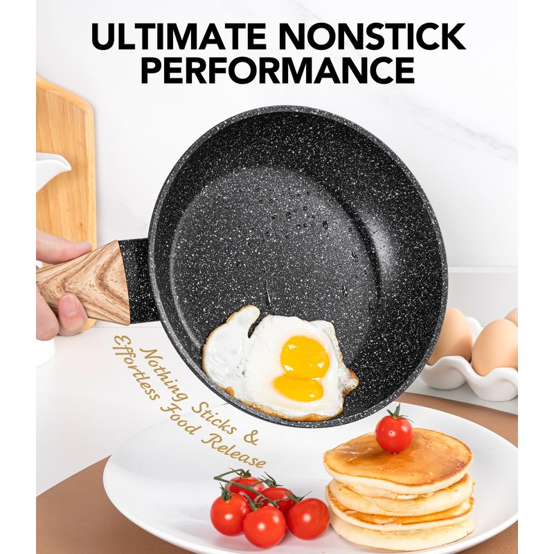 MICHELANGELO 8 Inch Nonstick Frying Pan with Lid, Non Stick