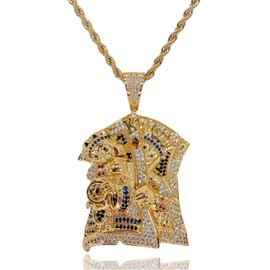 ICEDIAMOND 18K Gold Plated King Assassin Playing Card Pendant Necklace, Iced Out Colored CZ Diamond Hip Hop Jewelry for Men (Gold)