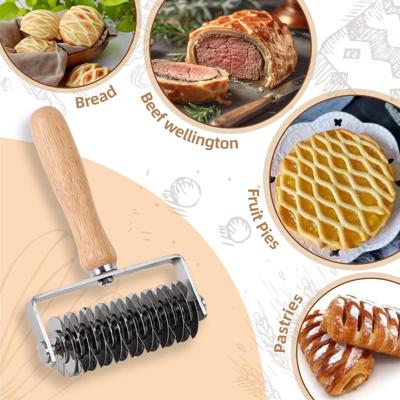 JuyVerq Pastry Lattice Roller Cutter, Stainless Steel Lattice Dough Cutter