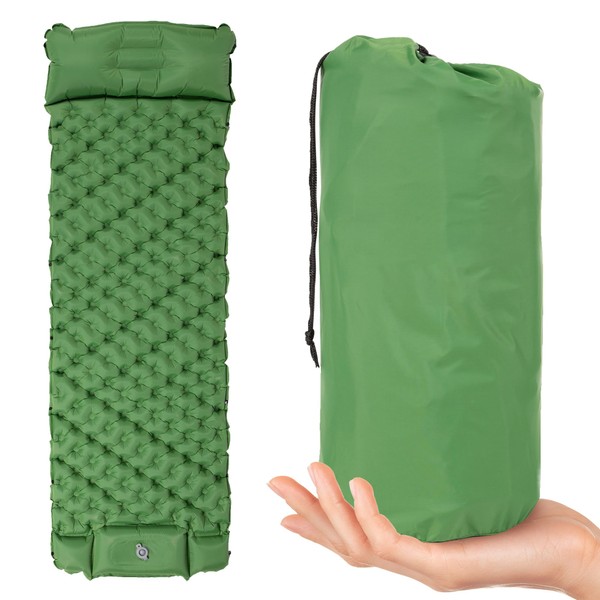 Albert Austin Lightweight Inflatable Camping Mattress Resting Sleeping Mat Waterproof Comfortable Built In Foot Pump and Pillow Easy to Store Dual Valve Sleeping Pad Travel Backpacking Hiking (Green)