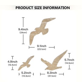 LUMOOM Pack of 3 Seagulls Wall Decoration, Wooden Seagull Wall Decoration, Beach Seagull Decor, Maritime Wood Look Birds, for Living Room, Bedroom, Bathroom, Hanging (Yellow)