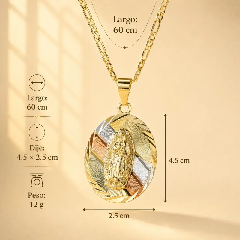 Collar Virgen Guadalupe Plata 925 Oro 14k Tricolor Regalo
