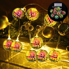 BBTO 2 Inch LED Disco Ball Decorations Mirror Lighted Disco Balls String Lights Mini Disco Ball Christmas Tree Ornaments for Xmas 70s Disco Party Supplies(Fantasy Color, 1.97 inch x 5.91 ft)