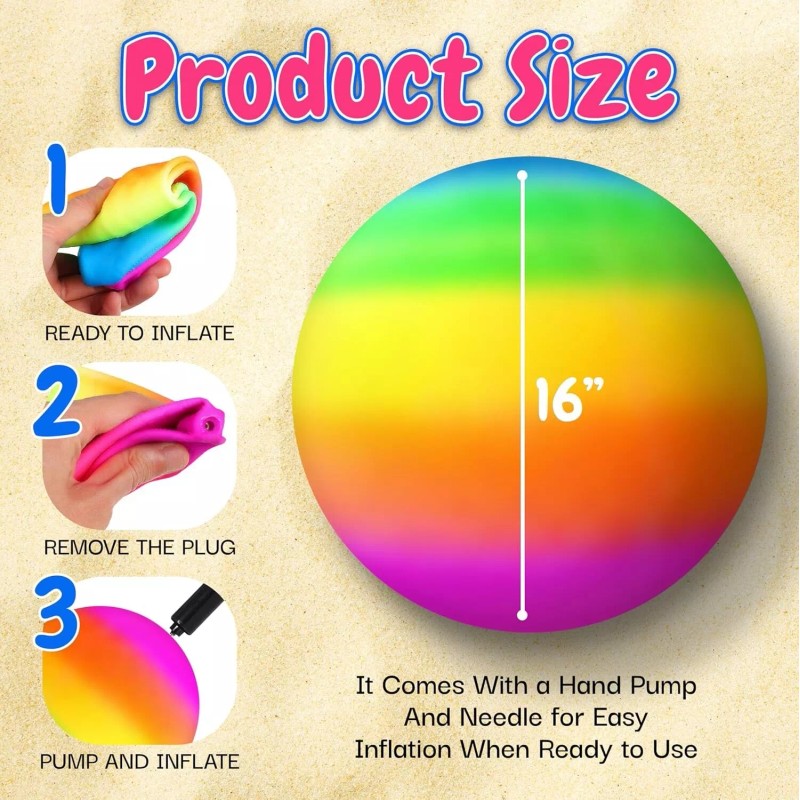 Playbees Rainbow Playground 16 Inches Ball for Kids with Hand