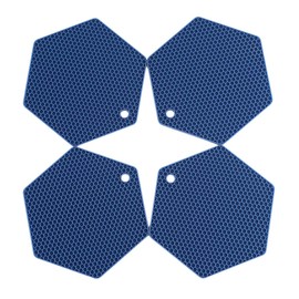 4 Packed Silicone Trivet Mats - DIY Different Size Dish Drying Mat, Hot Pot Holder for Pots & Pans, Non-Slip & Heat Resistant Kitchen Hot Pads for Countertops & Table, Navy Blue