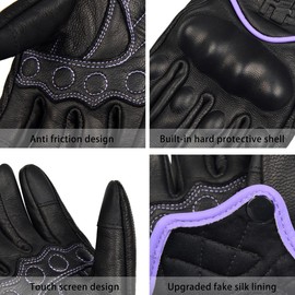 Harssidanza Women Leather Motorcycle Gloves,Motorbike Gloves,Road Racing,Cycling,Climbing,Powersports Gloves Touchscreen GL016UK,Light Purple,Size M
