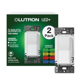 Lutron Sunnata Touch Dimmer Switch with LED+ Advanced Technology | for LED and Incandescent, 3 Way/Multi Location, with Wire Label Stickers | STCL-153MS-WH-2 | White (2-Pack)