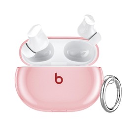 Frylaa Clear Case for Beats Studio Buds + Case Clear 2023,Beats Studio Buds Case 2021,Soft TPU Case for Beats Studio Buds/Buds+ Case Cover,Shockproof Beats Studio Earbuds Case with Carabiner-Pink