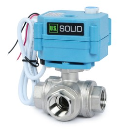 U.S. Solid 3-Way Motor Ball Valve, Stainless Steel Zone Valve, Ball Valve with Manual Function, Heavy Duty Versatile L-Type Water Stopcock, Standard Port (1/2 Inch, AC110-230V)