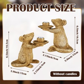 Mumufy Set of 2 Gold Antique Mouse Candle Holders Resin Candlestick Holder Table Decor for Living Room, Dinner, Fireplace Mantle, Christmas Decoration Vintage Decorative Table Centerpiece, Home Party