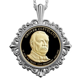 2012 Presidential Dollar Gem BU Uncirculated Proof Coin 925 Sterling Silver Necklace NEW - Grover Cleveland