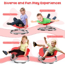 Spinning Chair for Autistic Kids, Sit and Spin Sensory Chair, Training Body Coordination, Autism ADHD Chairs Indoor Outdoor Play Equipment (Red)