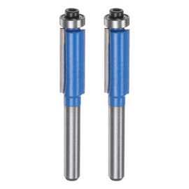 sourcing map 2pcs Flush Trim Router Bit 1/4" Shank 3/8" Dia 1" Cutting Depth Top Bearing Flush Straight Cut Trimming Router Bits Carbide for Particle Board Plywood MDF Woodwork, Blue