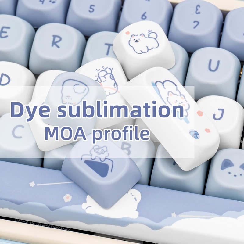 COOMICKEY Blue White MOA Profile Custom PBT Keycaps 132 Keys