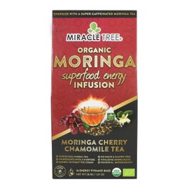 Miracle Tree's Moringa Energy Tea - Cherry Chamomile Tea | Super Caffeinated Blend | Healthy Coffee Alternative, Perfect for Focus | Organic Certified & Non-GMO | 16 Pyramid Sachets