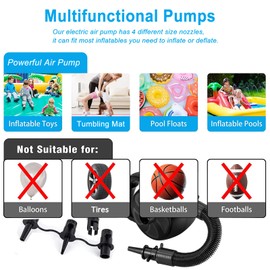Electric Air Pump High Power Air Pump for Inflatables Air Mattress Swimming Rings Airbeds Rafts Inflatable Sofas Air Tumbling Track Pump with 4 Nozzles (300W Black)
