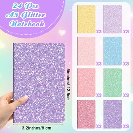 Yexiya 24 Pack Glitter Notebooks Bulk 8.3x5.5 Inch Glitter Lined Paper Journals Pack, 60 Pages 30 Sheets A5 Size Travel Writing Notebooks for Teens Women Writing Note Taking Office Gifts