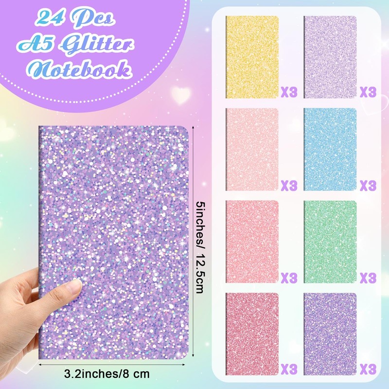 Yexiya 24 Pack Glitter Notebooks Bulk 8.3x5.5 Inch Glitter Lined