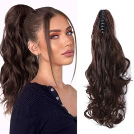 TESS Ponytail Clip Extensions, 45 cm Wavy Ponytail Hairpiece, #M4 Light Brown Hair Extensions for Braid, Synthetic for Women