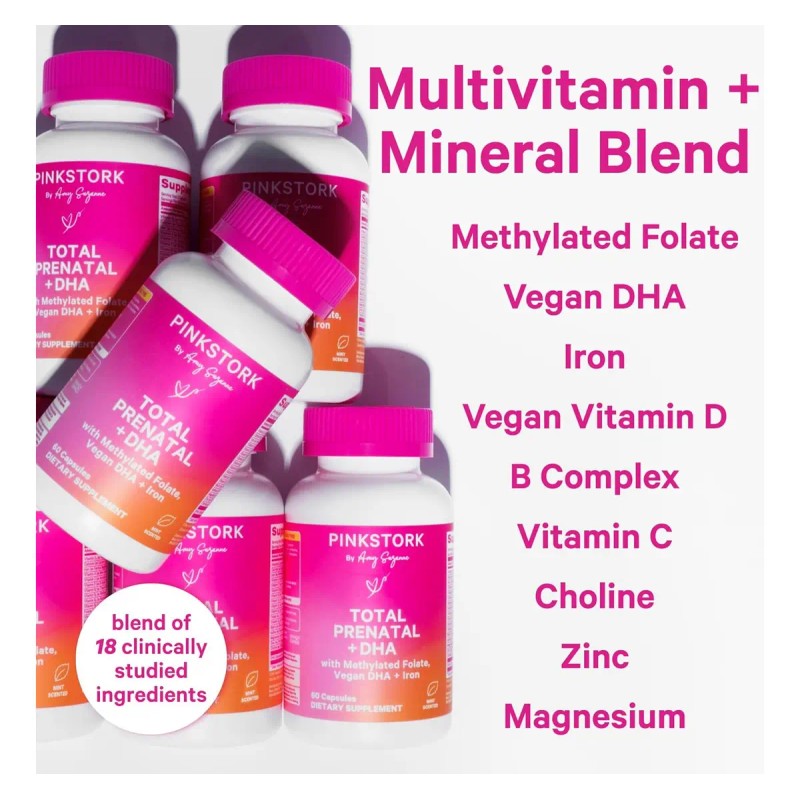 Multivitamínico Pink Stork Total Prenatal con DHA y Folato para