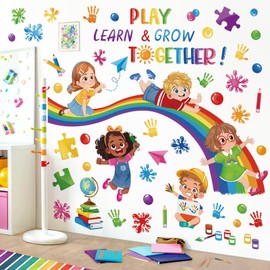 wondever Reading Corner Rainbow Wall Stickers Kids Inspirational Quotes Handprint Peel and Stick Wall Art Decals for Kids Room Reading Room Classroom