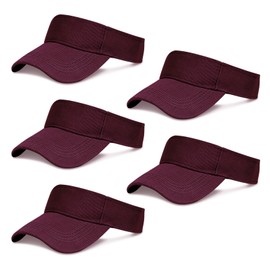 Rbenxia 5 Pieces of Burgundy Adjustable Sport Visors Sun Visor Hats Cap Visors for Women and Men (One Size), Burgundy, One Size
