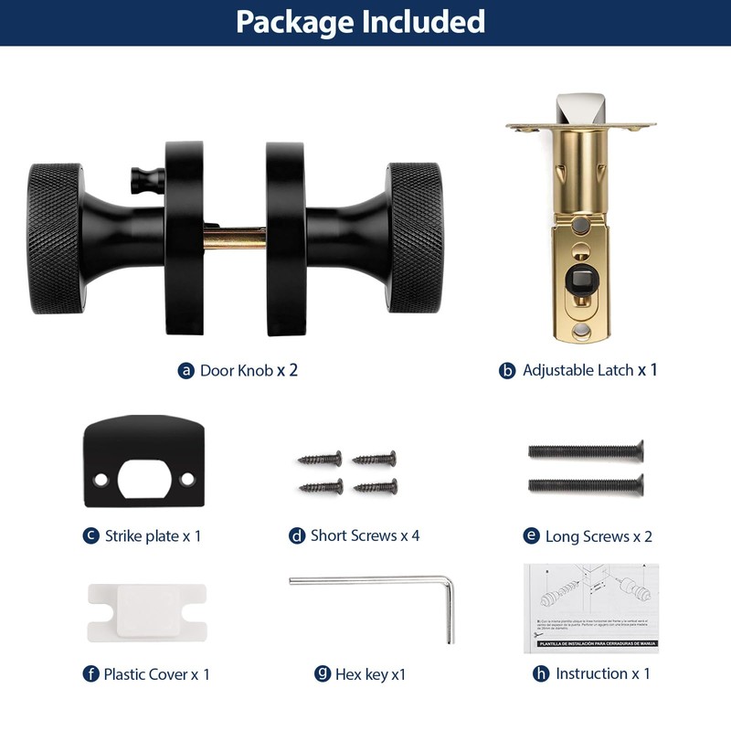 Orger Matte Black Privacy Door Knobs Interior, Zinc Alloy Keyless