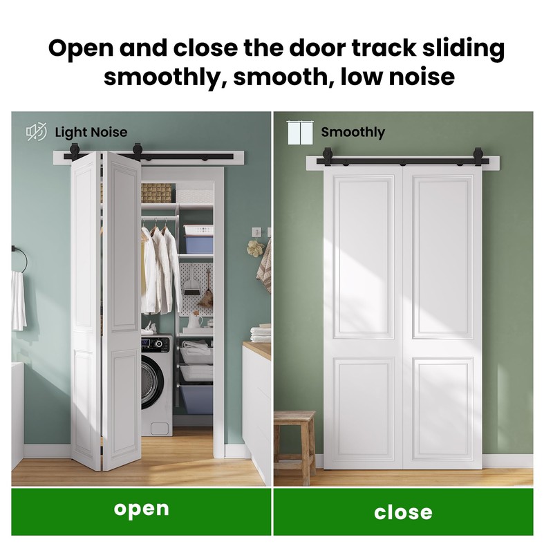 SMARTSTANDARD 60" Bifold Sliding Barn Door Hardware Kit, 5ft Top