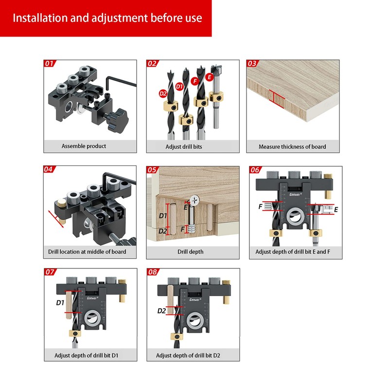 RUIITEN Updated 3 in 1 Woodworking Doweling Jig Kit, Adjustable