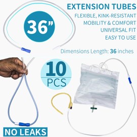 VWJ 10 Pack 36 Inch Catheter Extension Tubing – Universal Fit Drain Tube Accessory with Barbed Connector, Flexible Anti-Kink Urinary Hose for Drainage Bags, Urine Bag Tube Extender
