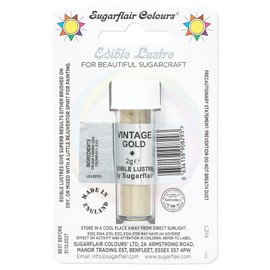 Sugarflair Vintage Gold Edible Lustre Dust, Add a Lustrous Shine to Cakes or Decorations. Brush On or Add Rejuvenator to Create Eye-Catching Edible Paint, Gives Shine to Your Bakes - 2g
