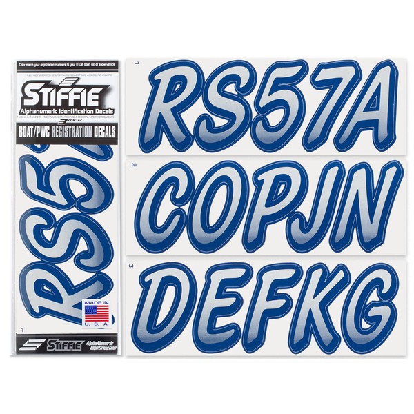Stiffie STIFFIE Whipline Silver/Navy 3" Boat & PWC Registration Decals