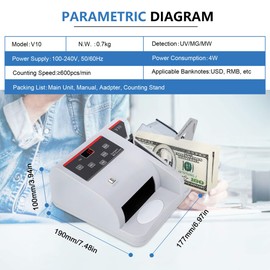 Frifreego Portable Money Counter with UV/MG/WM Counterfeit Detection 900pcs/min Bill Counter Multi-Currency Counting Machine 100-240V LCD Display