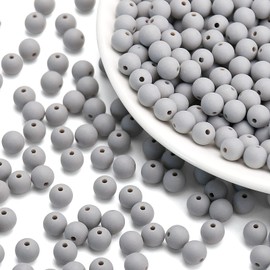 500 abalorio redondas de acrílico gris mate de 8 mm, bolas de acrílico redondas esmeriladas, abalorio de goma de mascar gruesas, abalorio de resina de plástico para hacer collares y pulseras, suministros de manualidades