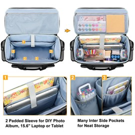 Trunab Large Scrapbook Bag with Padded Laptop Sleeve, Craft Bag Organizer Tote with Multiple Pockets for Scrapbooking Supplies and Art Tools, Grey