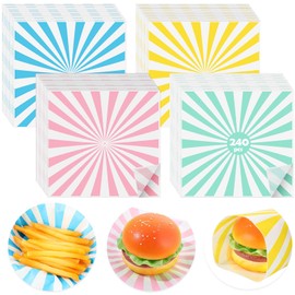 Dunzoom 240 Sheets Pastel Striped Dry Waxed Deli Paper Sheets 12x12 Inch Wax Sheets for Food Basket Liners Sandwich Wrapping Paper for Bread BBQ Picnic Festival Party Fast Food