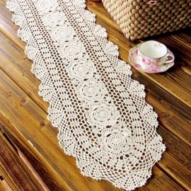KEPSWET 100% Cotton Handmade Crochet Lace Oval Table Runner Black 12x60 Inch