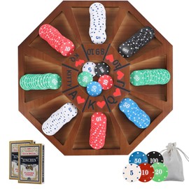 Jyquorp Michigan Rummy Board Game Deluxe Set Perfect Blend of A Royal Game of Hearts Rummy Poker Wooden Tripoley Game Betting Bluffing Game Classical Family Card Game for 100 Chips (Walnut -Medium)