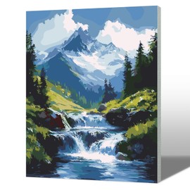 MAXBYE Landscape Paint by Numbers Kits for Adults Beginners with Wooden Frame, Easy Canvas Paint by Numbers Mountains and Rivers, DIY Oil Painting Art Kit for Home Wall Decoration 12X16 inch