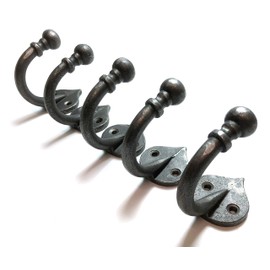 IRONMONGERY WORLD® 3050AI 5 X Ball TIP Antique Style Single Coat Hook CAST Iron Hanging Hook Hanger