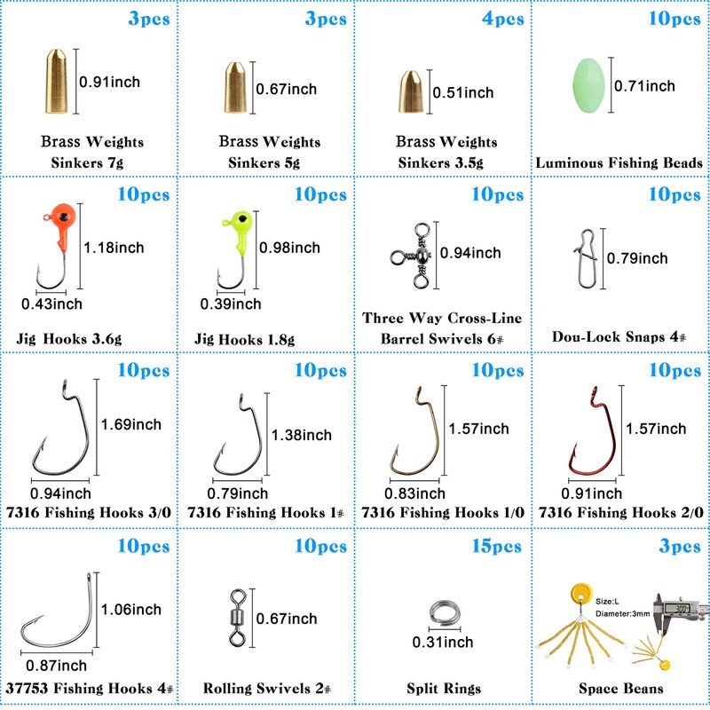 138pcs Fishing Accessories Set with Tackle Box Including Offset Worm