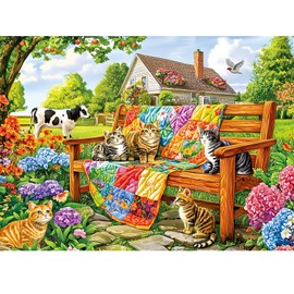 300 Pieces Puzzles for Adults,Cats Cow Animal Puzzle for Adults,300 Pieces Puzzles for Seniors Large Piece,Quilt House Jigsaw Puzzle for Kids Ages 8-10,Challenging Family Game, 20.5x15 in