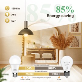 DiCUNO 15W E27 LED Bulb, Super Bright Replaces 100W, 2700K Warm White, 1350lm, A60 Matt Edison Bulb, CRI 90, 220° Beam Angle, Flicker-Free, Non-Dimmable, 230V Energy Saving Bulb, Pack of 2